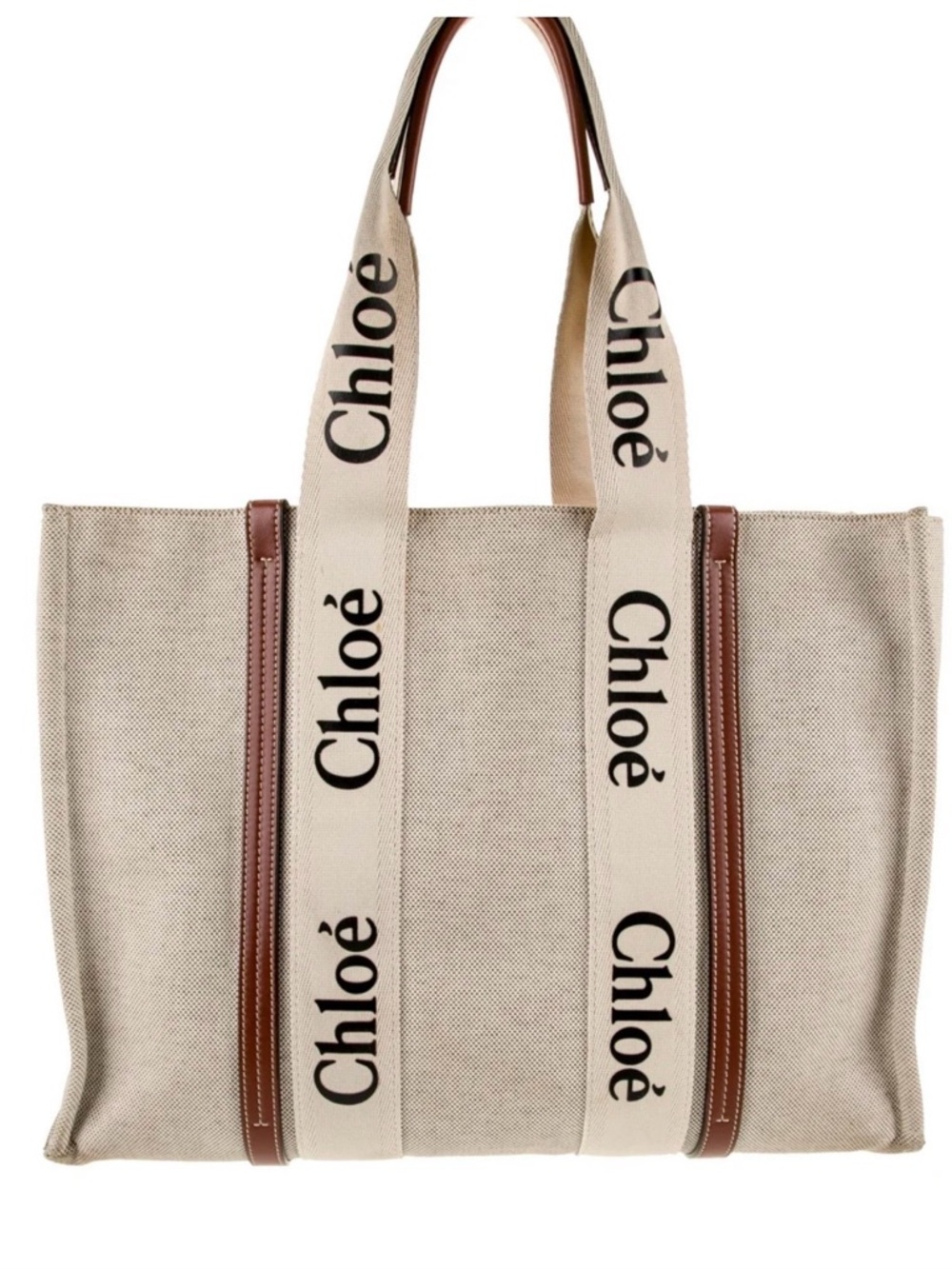 Large Chloe Canvas Tote Bag with Brown Trim - Picture 4 of 11